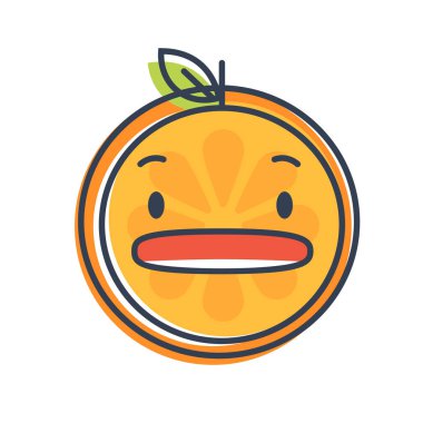 Emoji - şok turuncu gülümseme. İzole vektör.