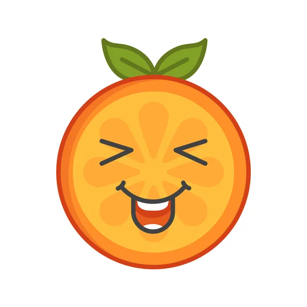 Emoji - savourez l'orange avec un sourire heureux. Vecteur isolé . — Image vectorielle