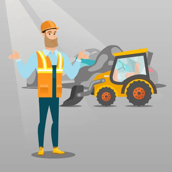 İşçi ve çöp dökümü, buldozer. — Stok Vektör