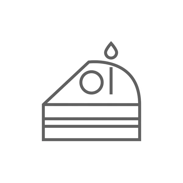 Rebanada de pastel con icono de línea de vela . — Vector de stock