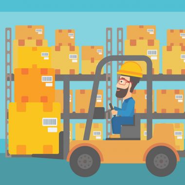Forklift kamyon ile yük taşıma alt depo.