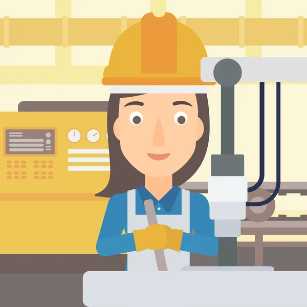 Mujer que trabaja con equipos industriales . — Vector de stock