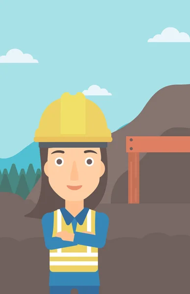 Miner with mining equipment on background. — Stock Vector
