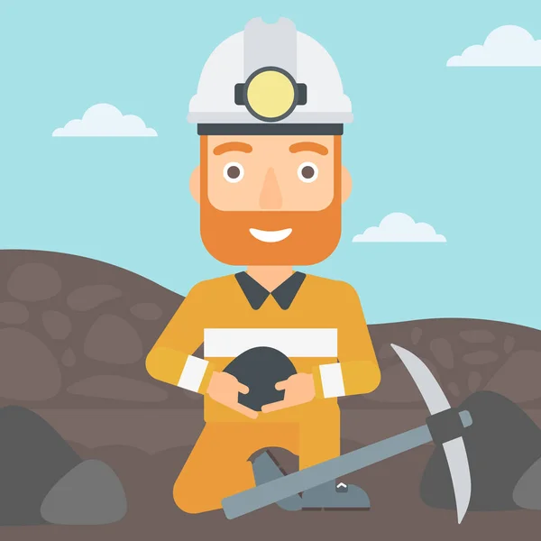 Miner holding coal in hands. — Stock Vector