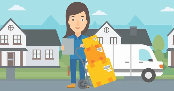 Woman delivering boxes. — Stock Vector