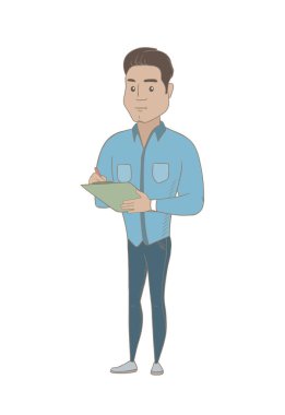 Genç Latin asıllı işadamı panosuna yazma.