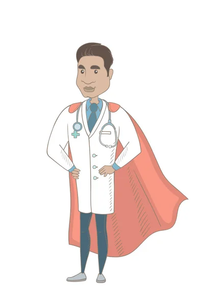 Young hispanic doctor dressed as a superhero. — Stock Vector