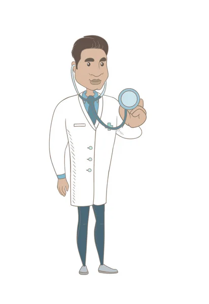 Young hispanic doctor holding a stethoscope. — Stock Vector