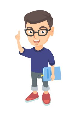Küçük beyaz okul çocuğu işaret işaret parmağı yukarıya.