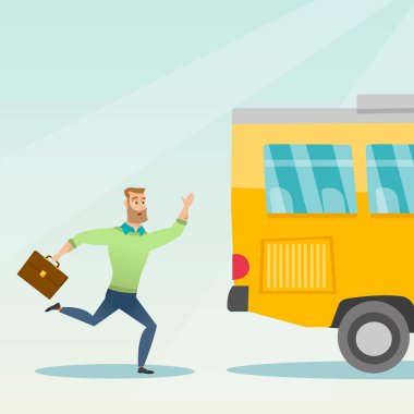 Otobüs koşan beyaz kilise adam.