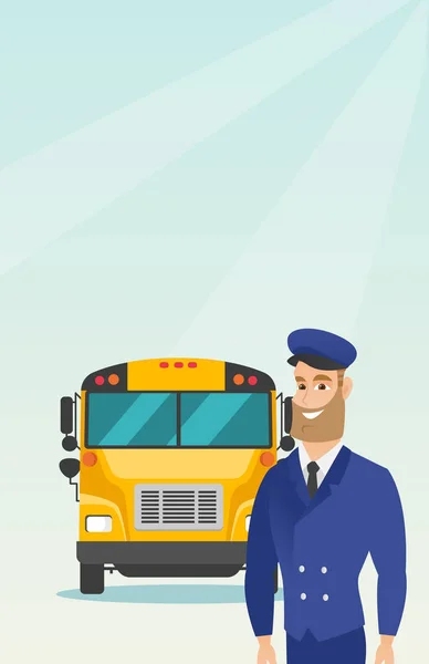 Jovem motorista de ônibus escolar caucasiano . — Vetor de Stock