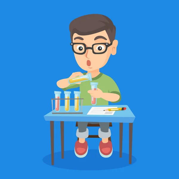 Kid conducting experiment in laboratory class. — Stock Vector
