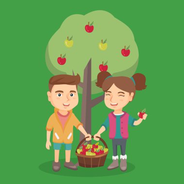 Elma bahçesi elma hasat çocuk.