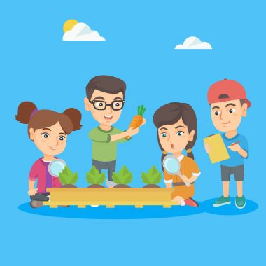 Beyaz çocukların okula Bahçe öğrenme.