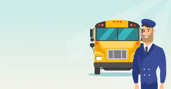 Jeune chauffeur de bus scolaire caucasien . — Image vectorielle