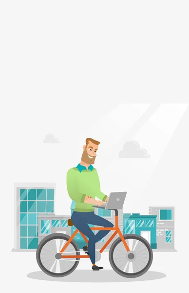Biznesmen, jazda na rowerze z laptopa. — Wektor stockowy