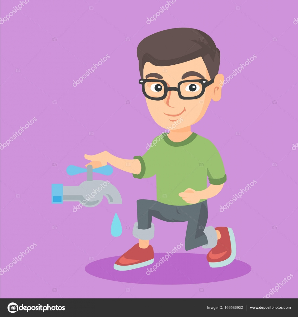 Caucasian boy turning off the tap to save water. Stock Vector Image by ©VisualGeneration #166586932 Caucasian boy turning off the tap to save water. Stock Vector Image by ©VisualGeneration #166586932