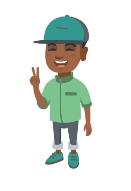 Zafer jest gösterilen Afrikalı küçük çocuk.