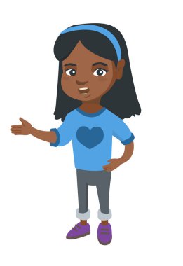 Afrikalı küçük kız elleriyle işaret.