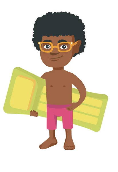 Маленький африканский мальчик держит надувной матрас . — стоковый вектор