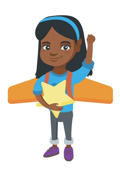African girl with airplane wings behind her back. — Stock Vector