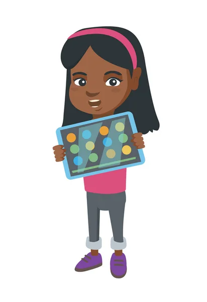 Africaine fille jouer jeu sur une tablette . — Image vectorielle