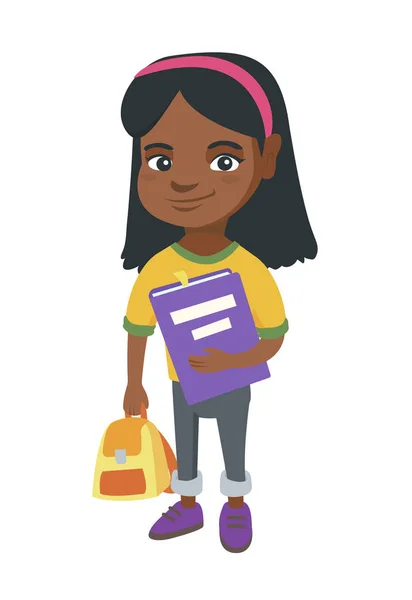 Афро-американский ученик с рюкзаком и учебником . — стоковый вектор