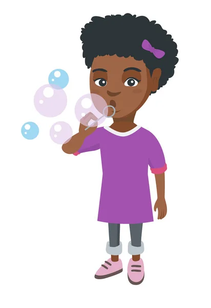 Little african-american girl blowing soap bubbles. — Stock Vector