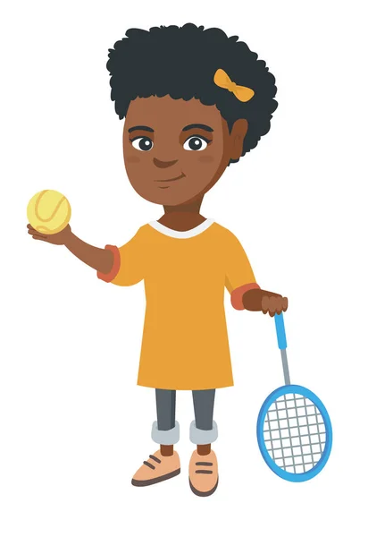 African tennis player holding racket and ball. — Stock Vector