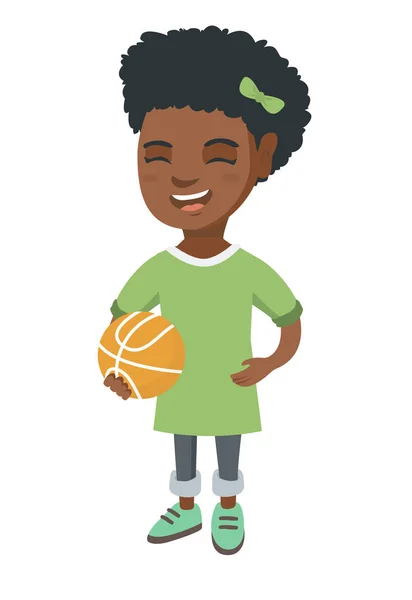 Riendo colegiala sosteniendo una pelota de baloncesto . — Archivo Imágenes Vectoriales