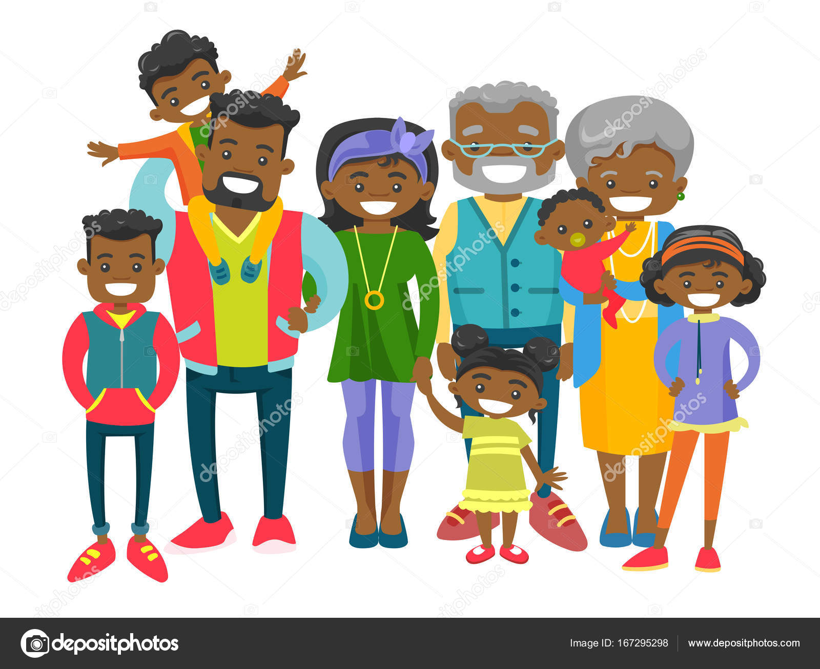 Familia afroamericana extendida feliz . Vector de stock #167295298 de  ©VisualGeneration, image size:1024x835