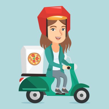 Kafkas kadın scooter üzerinde pizza teslim.