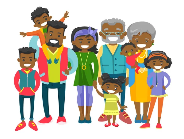 Feliz família afro-americana estendida . — Vetor de Stock