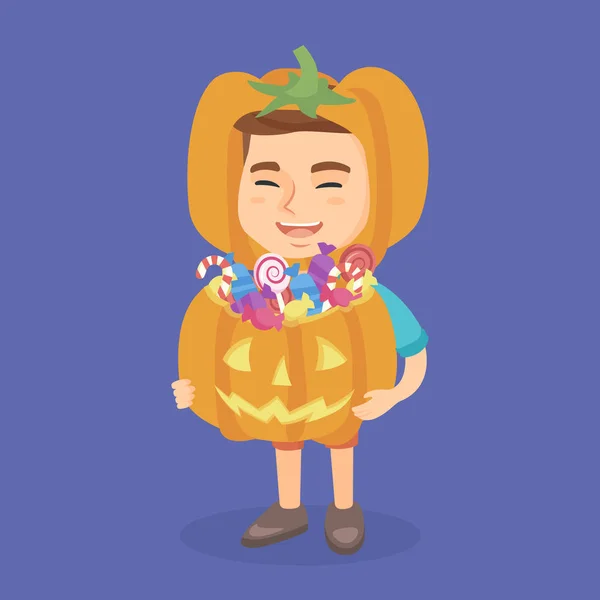 Boy in a halloween costume with pumpkin basket. — Stock Vector