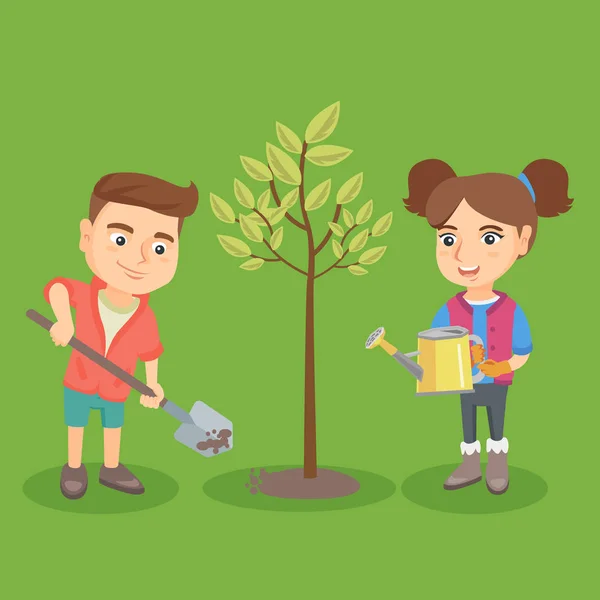 Dibujos: animados plantando un árbol | Vector de dibujos animados de