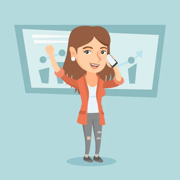 Caucasian business woman talking on mobile phone. — Stock Vector