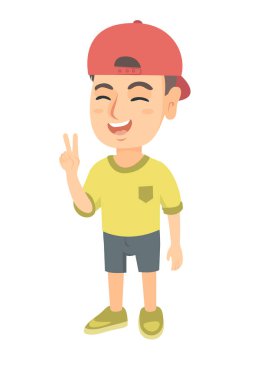 Zafer jest gösterilen beyaz küçük çocuk.