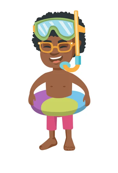 Boy with inflatable ring, diving mask and snorkel. — Stock Vector