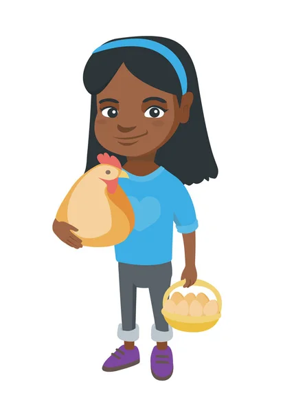 African girl holding a chicken and hen eggs. — Stock Vector