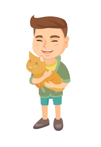 Кавказький щасливі хлопчик тримає кота. — стоковий вектор