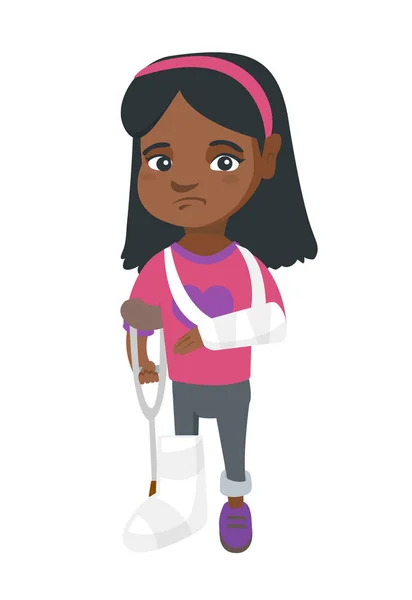 African sad injured girl with broken arm and leg. — Stock Illustration African sad injured girl with broken arm and leg. Stock Vector