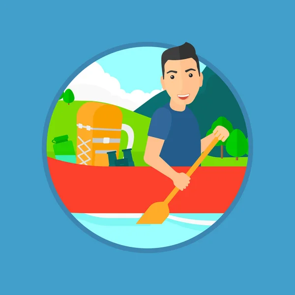 Hombre montando en kayak . — Vector de stock