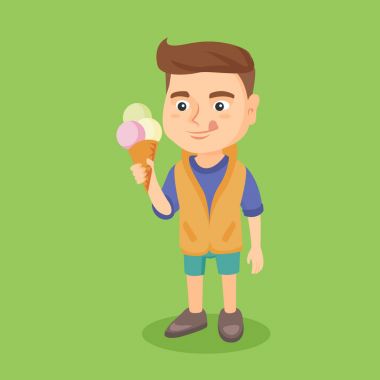 Bir Dondurma külahı tutan küçük beyaz çocuk.