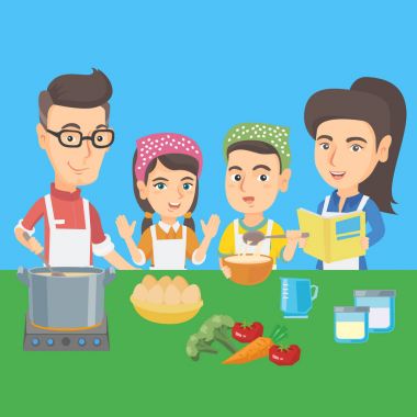 Beyaz çocuklar ebeveynleri ile pişirme.