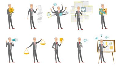 Beyaz işadamı vektör çizimler set.