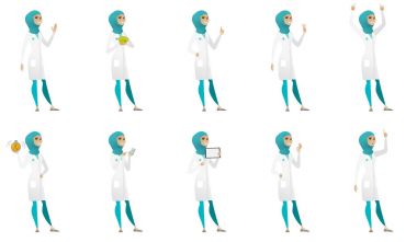 Müslüman doktor vektör çizimler set.