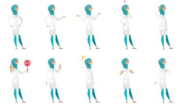 Müslüman doktor vektör çizimler set.
