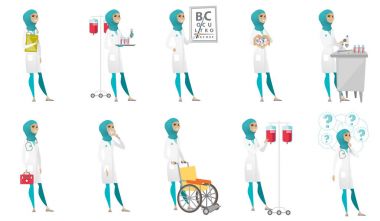 Müslüman doktor vektör çizimler set.