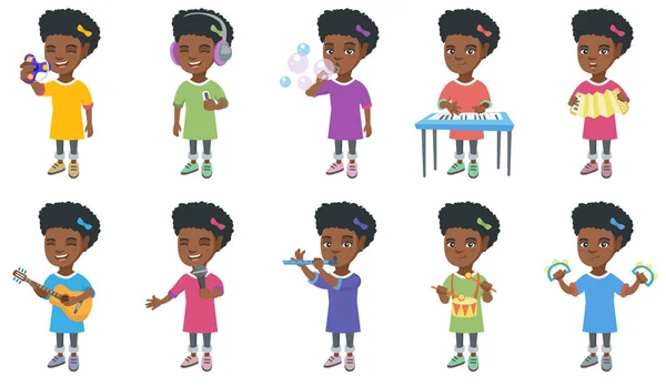 Kleines afrikanisches Mädchen Vektor Illustrationen Set. — Stockvektor