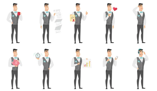 Vector set of illustrations with groom character. — Stock Vector